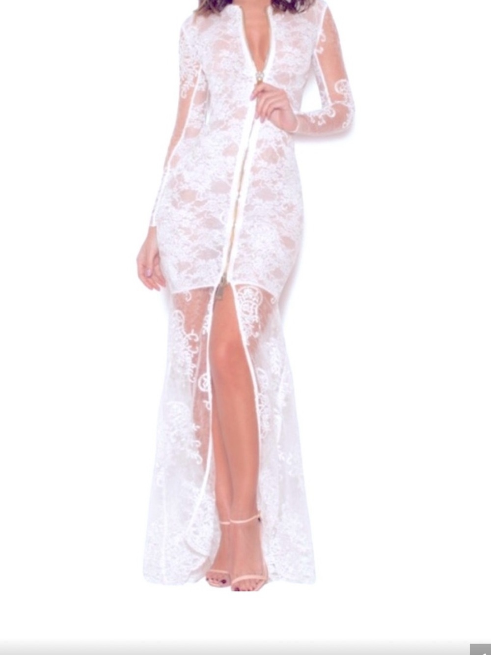 House of CB Kamali Lace Zip Front Maxi Dress XS White Sheer Corset Gown - Picture 12 of 16